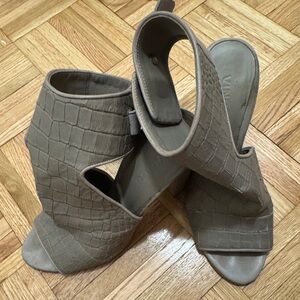Vince Taupe Open-Toe Heeled Sandals